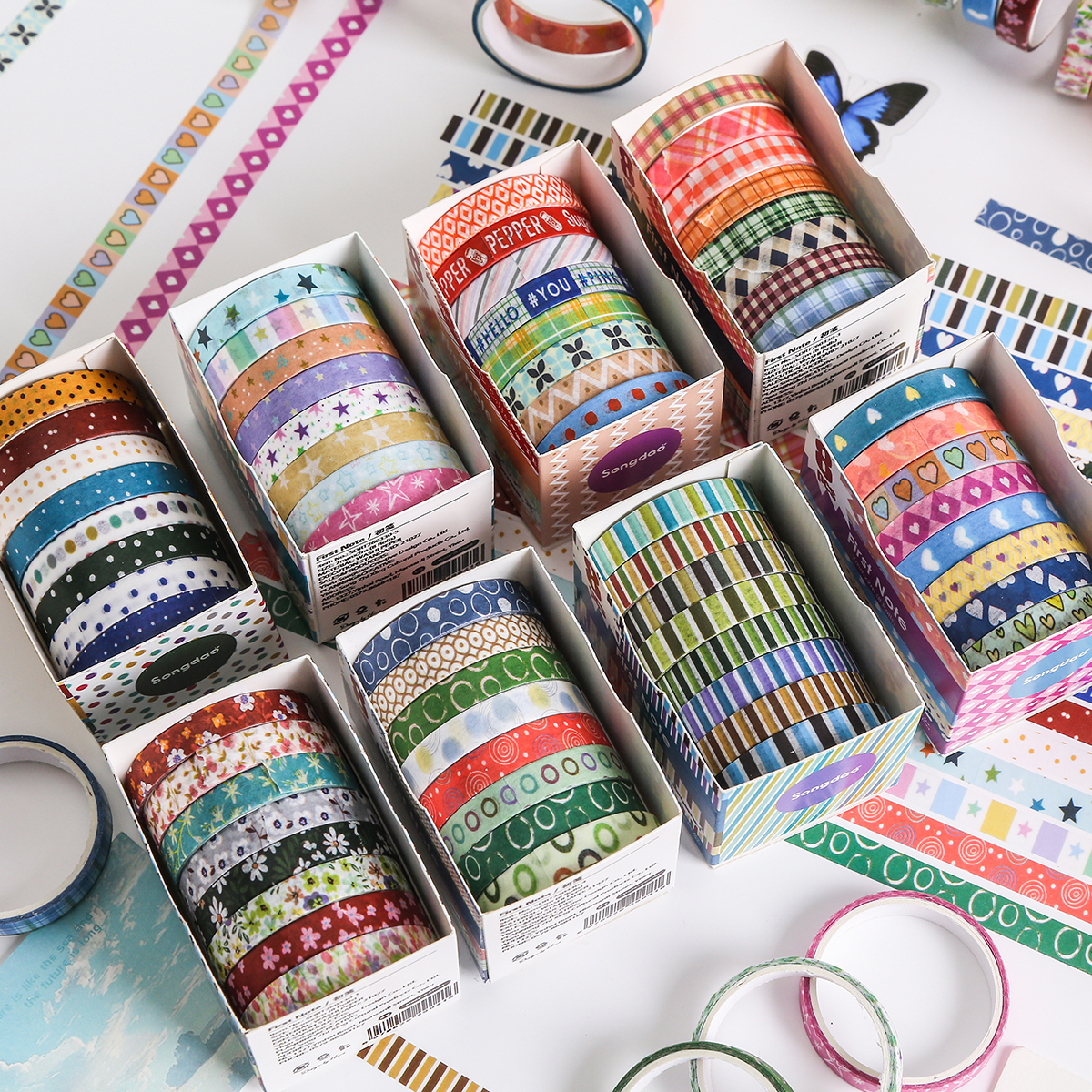 Masking Tape Thin - Набор из 8 рулонов цветной клейкой